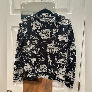 Dex textured black and white floral abstract long sleeve shirt